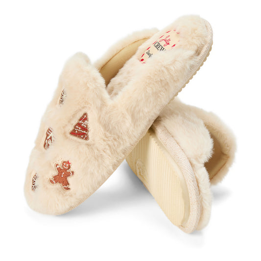 Women's Holiday Fur Shaped Tab Scuff - US 3379