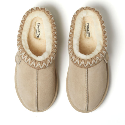 Women's Fireside by Dearfoams Greta Genuine Shearling Clog With Taping - Water Resistant - US 3886