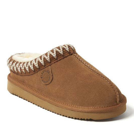Women's Fireside by Dearfoams Greta Genuine Shearling Clog With Taping - Water Resistant - US 1432