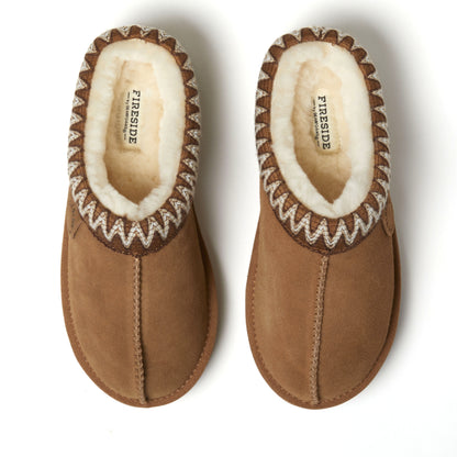 Women's Fireside by Dearfoams Greta Genuine Shearling Clog With Taping - Water Resistant - US 1432
