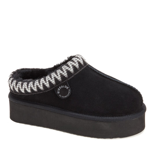 Women's Fireside by Dearfoams Queenstown Genuine Shearling Clog With Taping - US 1327